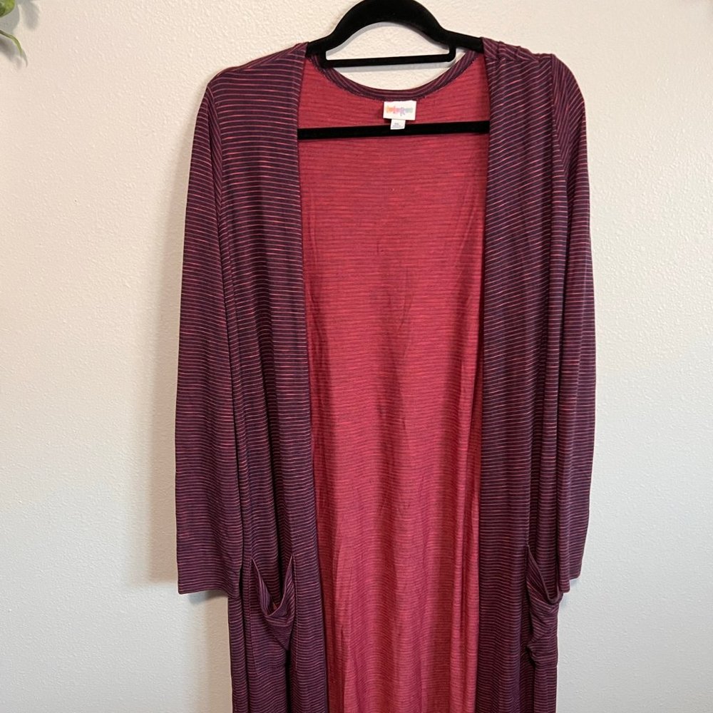 LuLaRoe Pink/Purple Striped Sarah Sweater/Duster